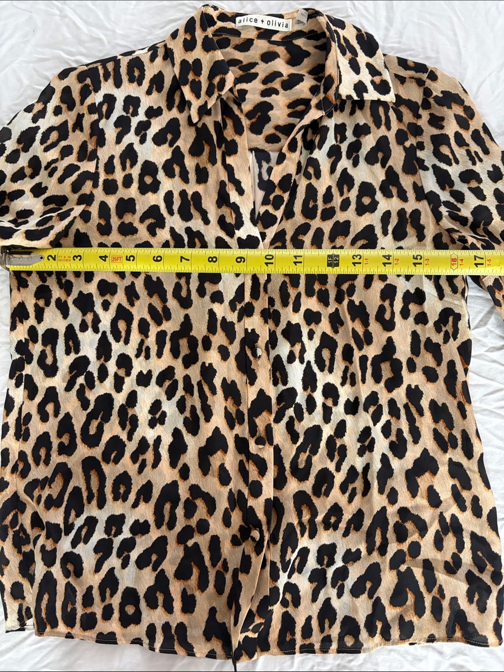 Alice + Olivia Leopard Print Button-Down Shirt in Tan and Black - Picture 5 of 5